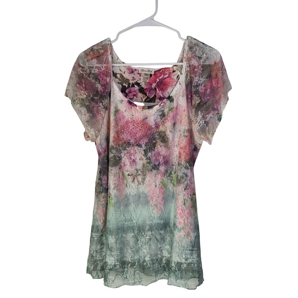 Brittany Black Women's Petite Medium Lace Floral Sequin Fairy Whimsy Top Blouse - Picture 2 of 9